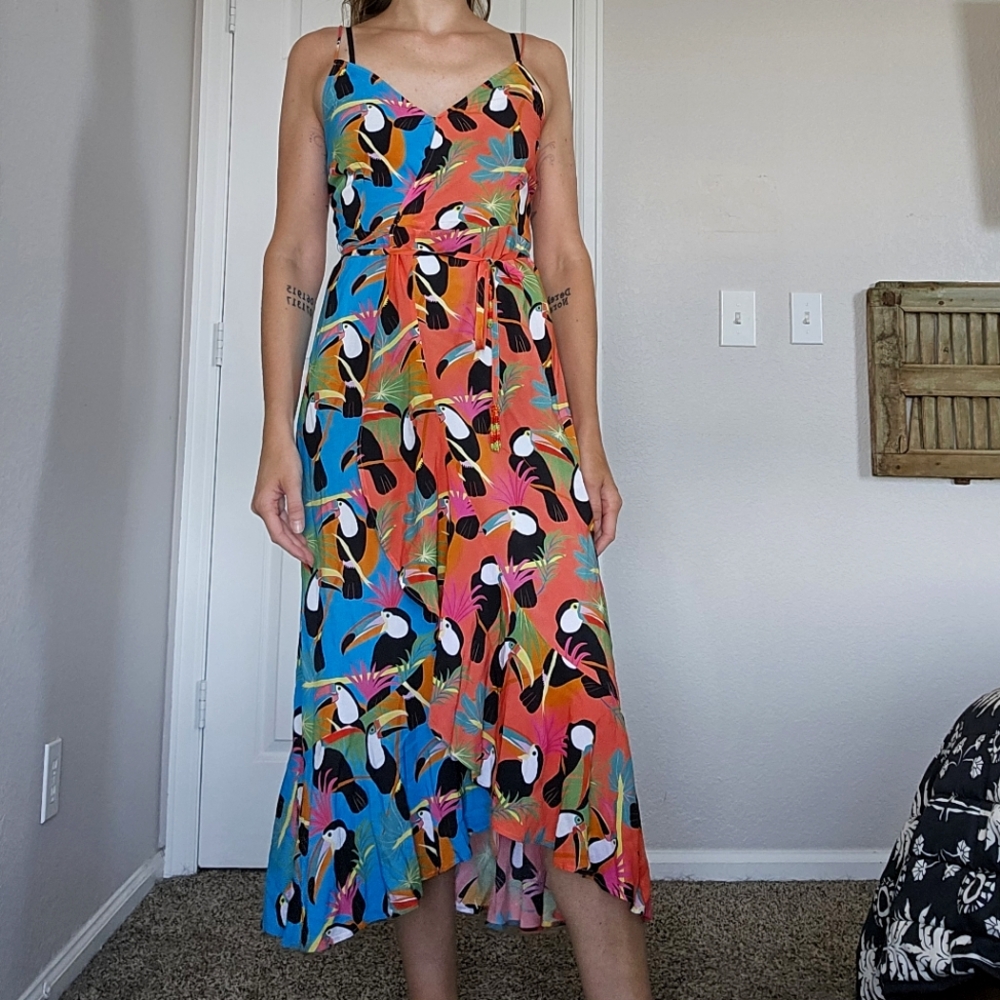 Farm Rio Toucan Anthropologie Wrap Dress